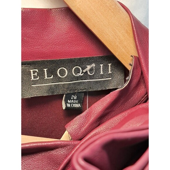 Eloquii Faux Leather Pleated Skirt Tie Neck Midi Dress Burgundy PLS READ Size 28 - Picture 2 of 12